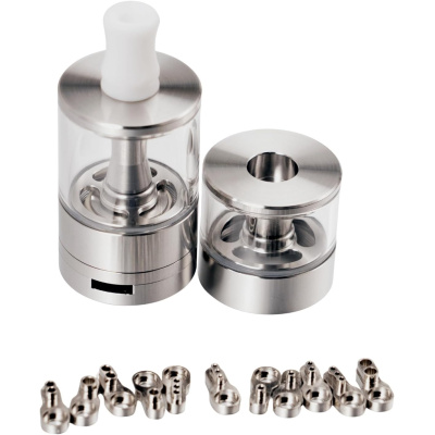 Vazzling Dvarw FL Facelift MTL 24mm RTA - 6.0ml/3.5ml Capacity, 12 Airflow Inserts (0.6-2.0mm), 510 Connection, Bottom Fill, Silver, by ShenRay