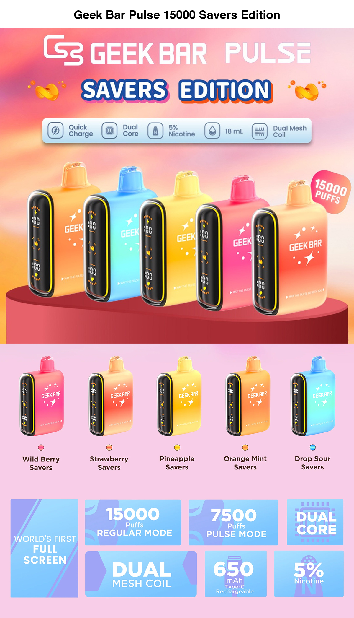 Geek Bar Pulse 15000 Savers Edition Disposable Vape 16ml 5%