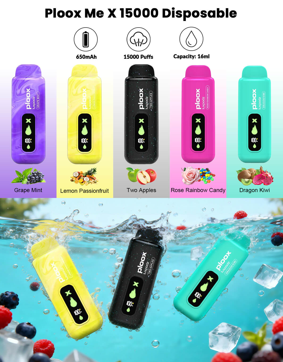 Ploox Me X 15000 Disposable E-hookah 16ml 0.5%/0%